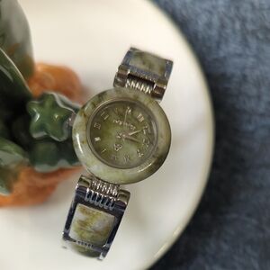 Green Stone Watch with Silver Accents